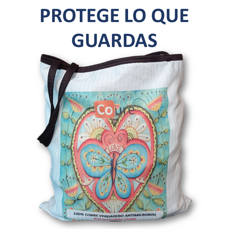 Bolsa Reutilizable con COBRE activo. Diseño MARIPOSA (tela 250gr) - DCobre