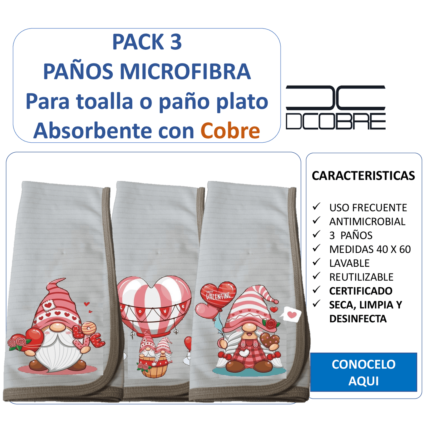 PACK 3 paños de platos absorbente DUENDES GLOBO, tela cobre activo (grueso) NUEVO