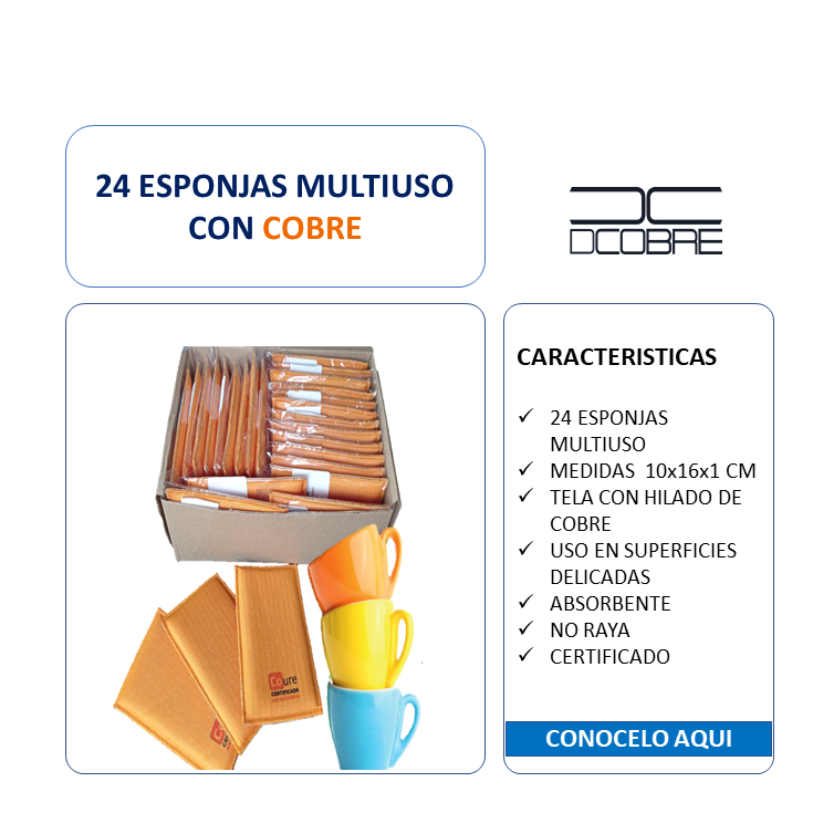 CAJA 24 Esponjas con COBRE activo. Multiuso Suave