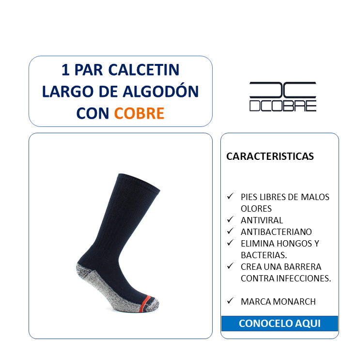 1 Par calcetín largo de algodón con cobre. Marca Monarch- GRUESO INVIERNO ART. 228, LIQUIDACIÓN.