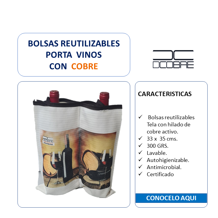 Bolsa reutilizables porta vinos, con cobre.