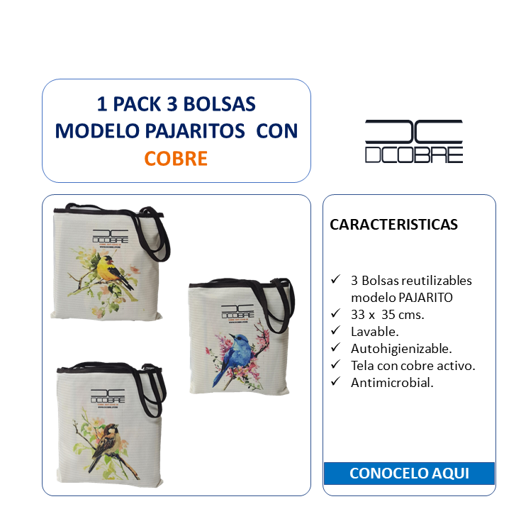 Pack 3 Bolsas con cobre activo, 300 grs. MODELO PAJARITO