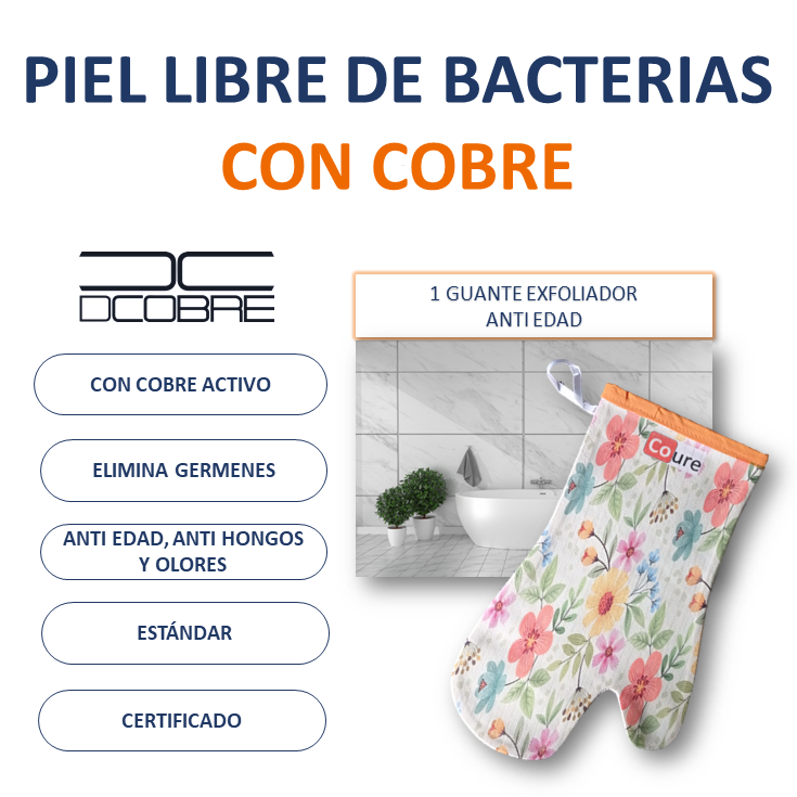 Guante Exfoliador Anti Edad con COBRE activo - DISEÑO FLORES - DCobre