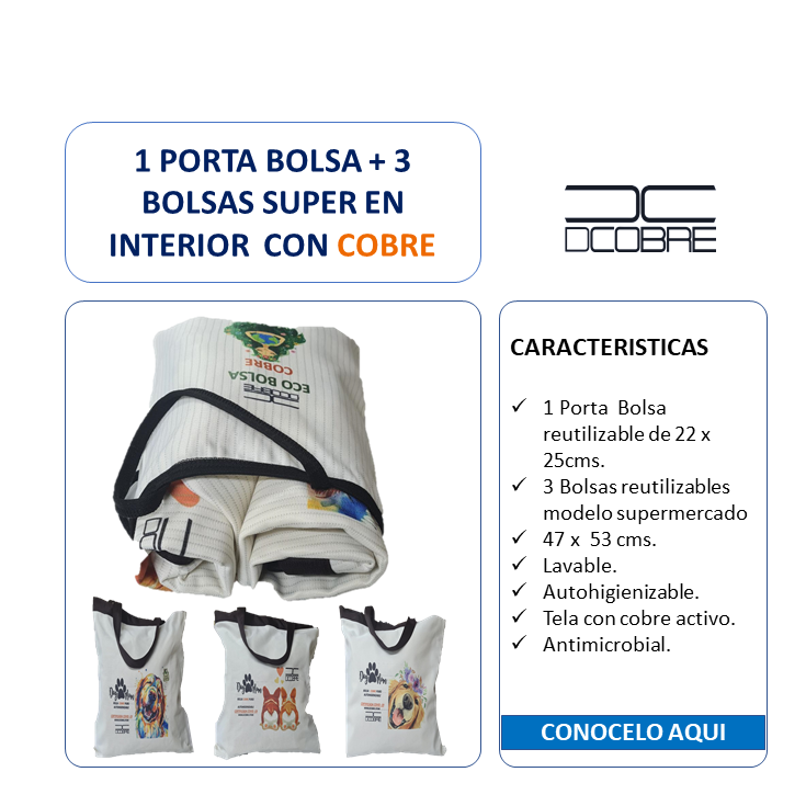 1 Porta Bolsa + 3 Bolsas SUPER en interior con cobre, liquidación.