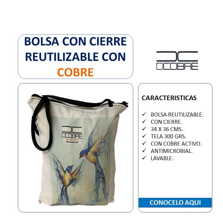 Bolsa Reutilizable CON CIERRE, con cobre Activo. 300 gr.