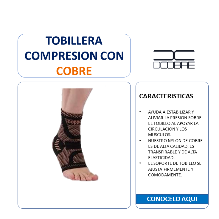 Tobillera de compresión con fibra de cobre. 1 unidad.
