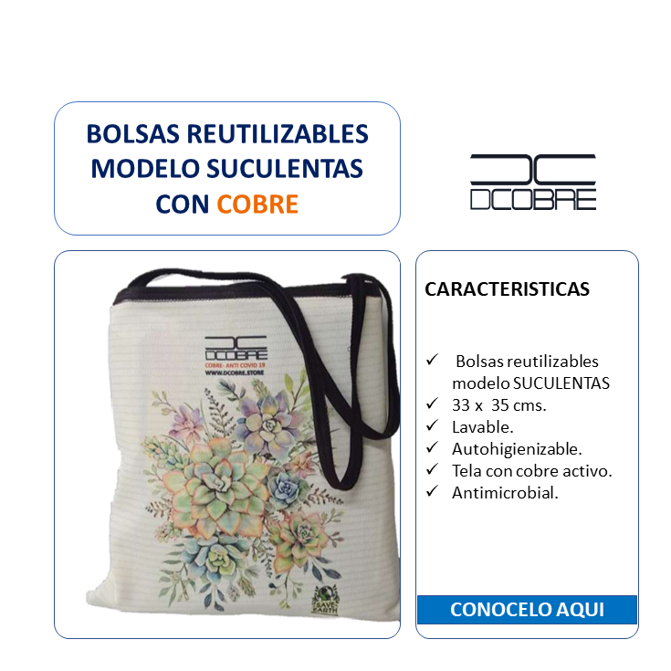 Bolsa reutilizable con cobre. Modelo SUCULENTAS 300 grs.