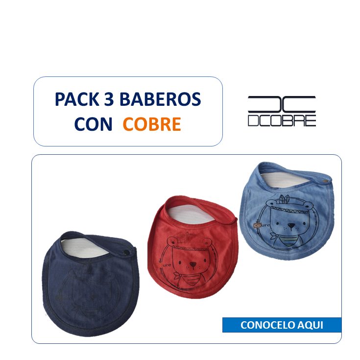 Pack 3 baberos con cobre activo.