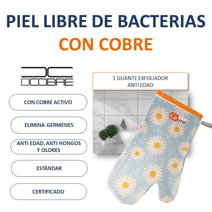 Guante Exfoliador Anti Edad con COBRE activo - DISEÑO MARGARITAS - DCobre