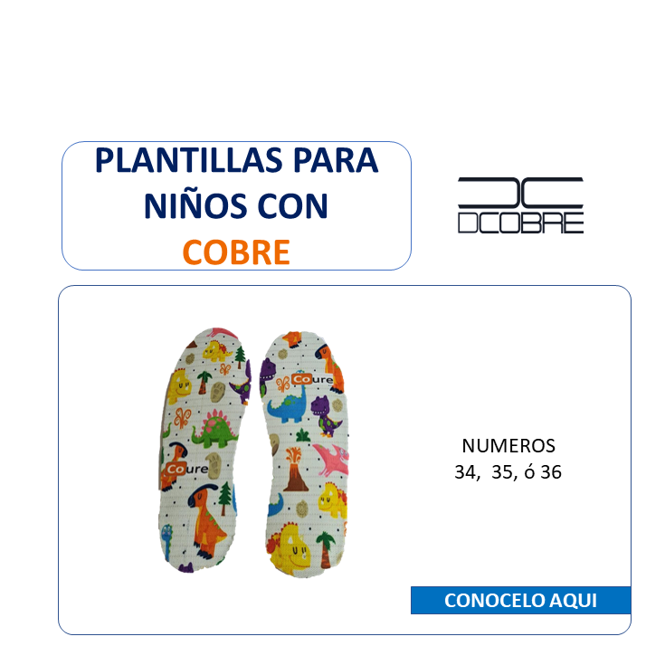 Pack 3 plantillas para niños, con cobre activo.