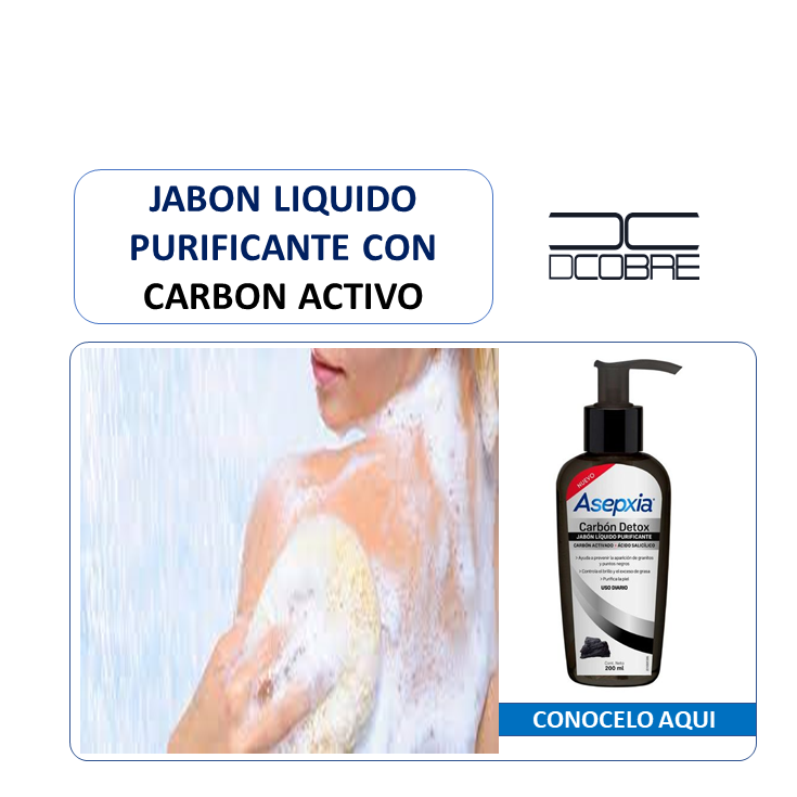 Jabón Líquido purificante con Carbón activo.