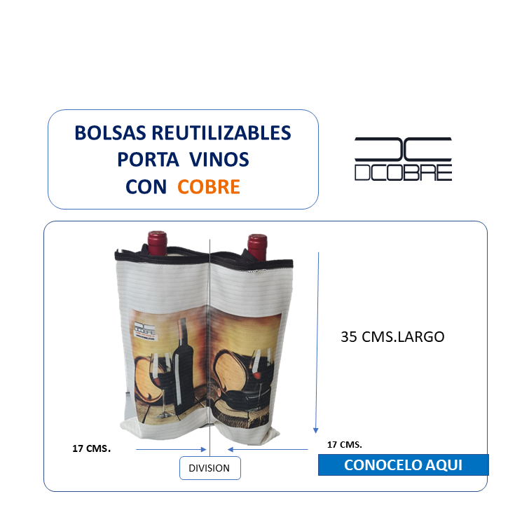 Bolsa reutilizables porta vinos, con cobre.