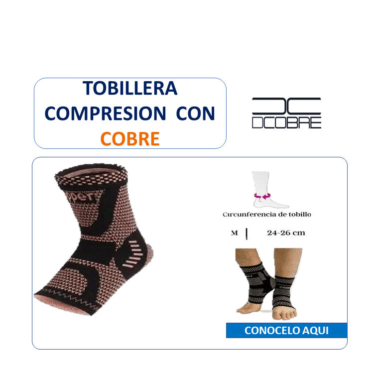 Tobillera de compresión con fibra de cobre. 1 unidad.