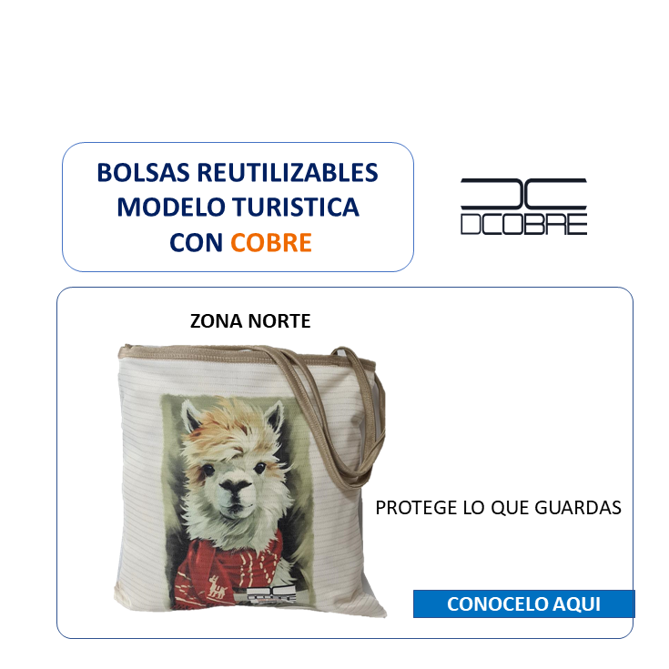 Bolsas reutilizables Mod. Turisticas con cobre activo.