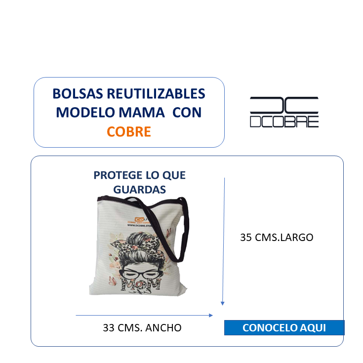 Bolso Reutilizable con COBRE . Modelo MAMA MARIPOSA ROSADA