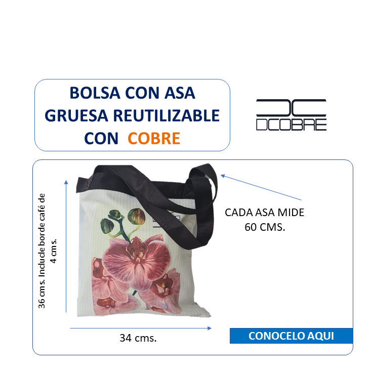 Bolsa con asa gruesa reutilizable, con cobre activo. 300 grs.
