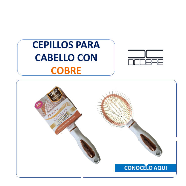 Cepillo para cabello color blanco, Cerdas con COBRE (todo tipo de cabello)