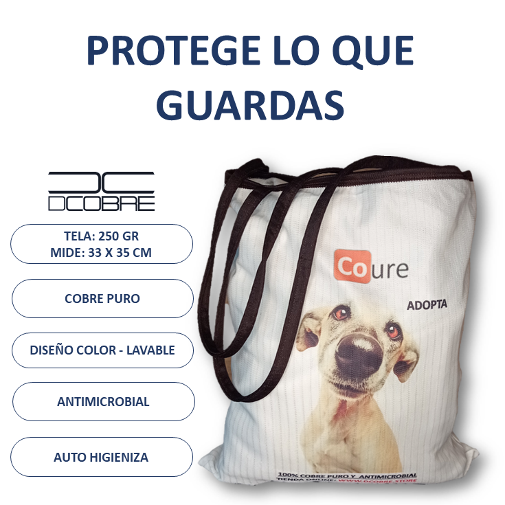 Bolsa Reutilizable con COBRE activo. Diseño PERRITO (tela 250gr) - DCobre