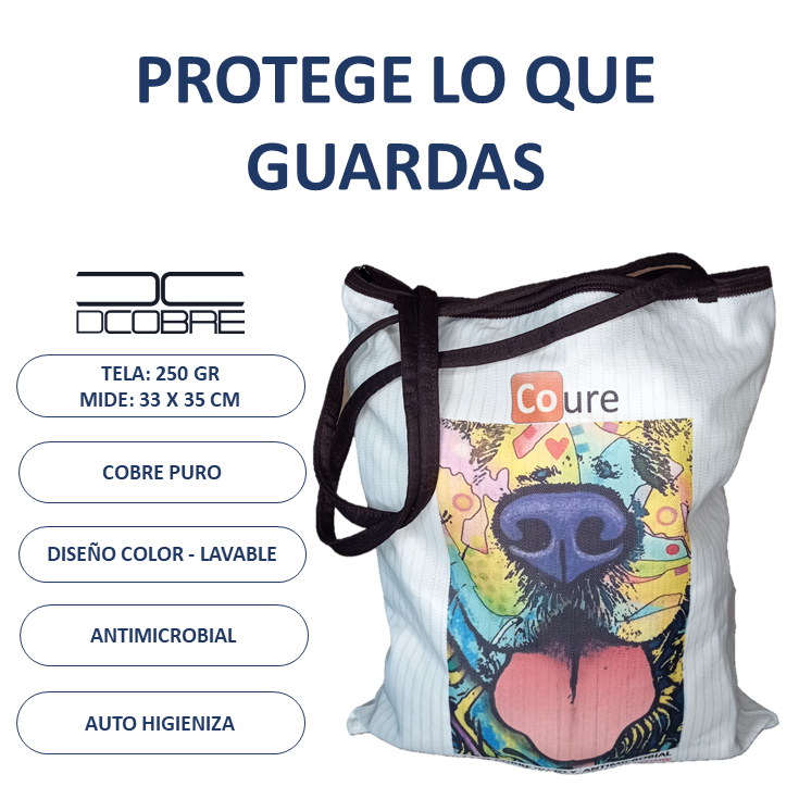 Bolsa Reutilizable con COBRE activo. Diseño PERRO (tela 250gr) - DCobre