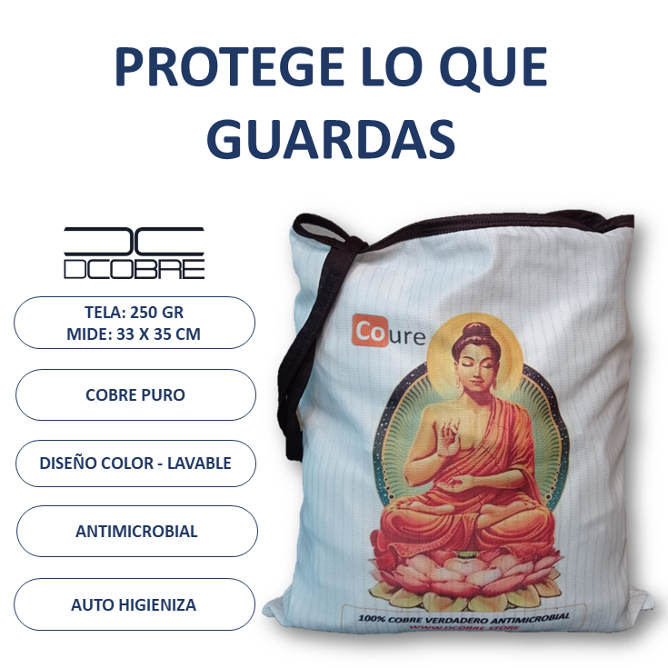 Bolsa Reutilizable con COBRE activo. Diseño BUDA1 (tela 250gr) - DCobre