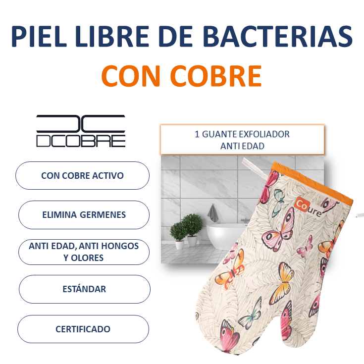 Guante Exfoliador Anti Edad con COBRE activo - DISEÑO MARIPOSAS - DCobre