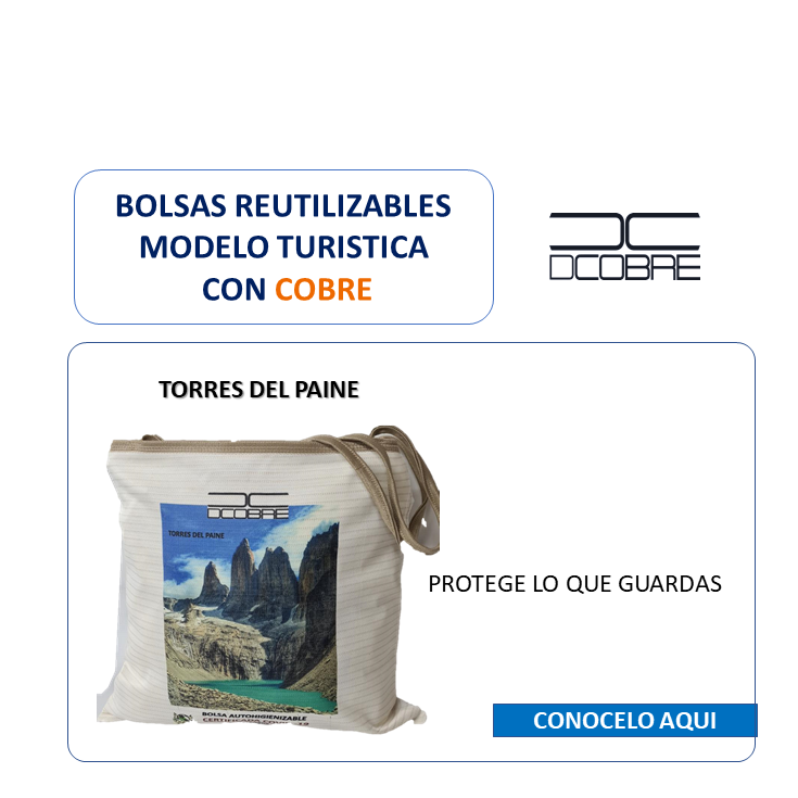 Bolsas reutilizables Mod. Turisticas con cobre activo.