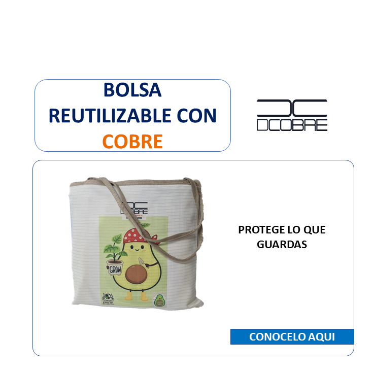 Bolsa Reutilizable Modelo PALTA, con cobre activo. 300 grs.