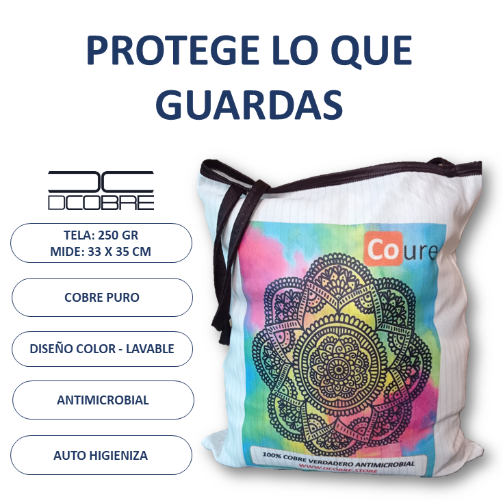 Bolsa Reutilizable con COBRE activo. Diseño MANDALA1 (tela 250gr) - DCobre