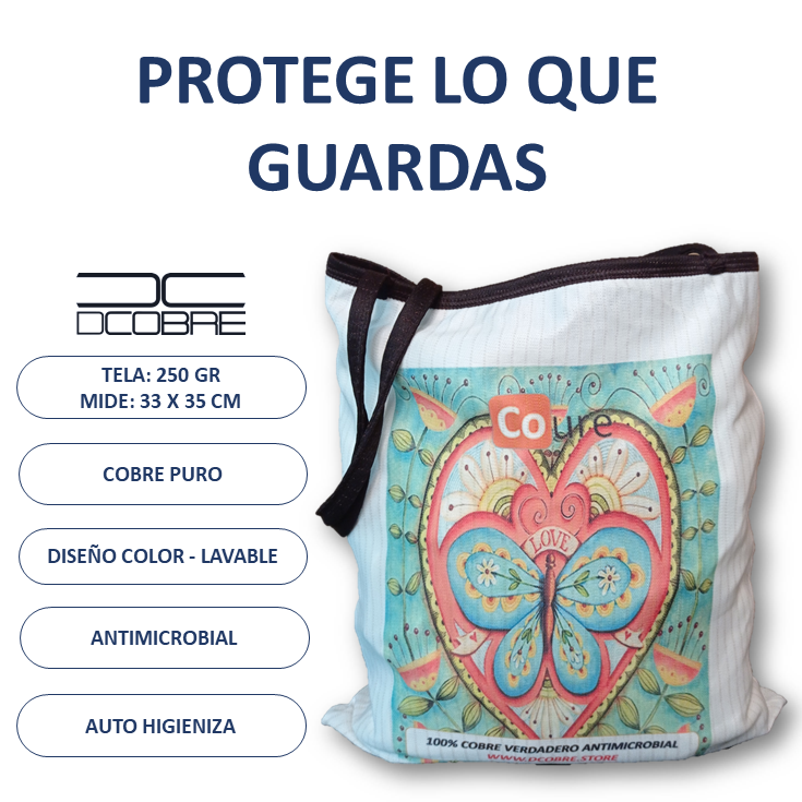 Bolsa Reutilizable con COBRE activo. Diseño MARIPOSA (tela 250gr) - DCobre