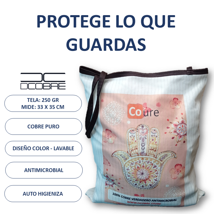 Bolsa Reutilizable con COBRE activo. Diseño MANDALA3 (tela 250gr) - DCobre