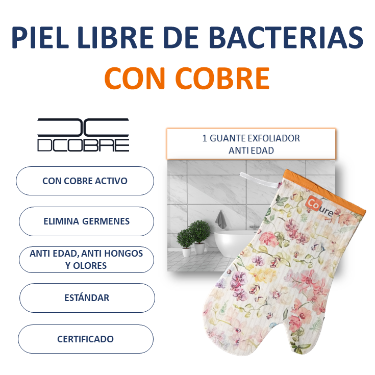 Guante Exfoliador Anti Edad con COBRE activo - DISEÑO ORQUIDEAS - DCobre