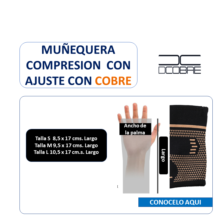 Muñequera compresión con ajuste con cobre.