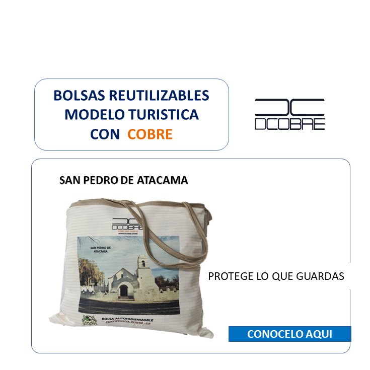 Bolsas reutilizables Mod. Turisticas con cobre activo.