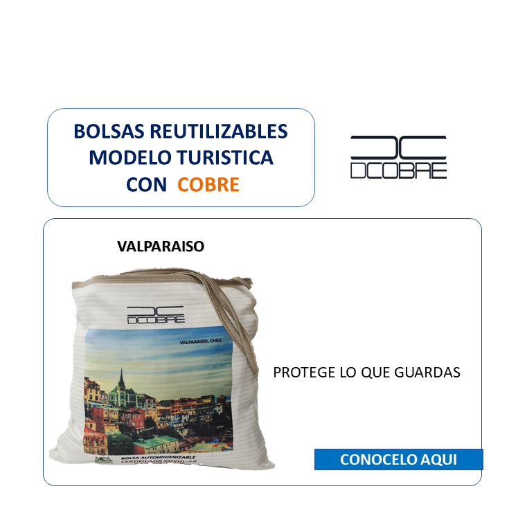Bolsas reutilizables Mod. Turisticas con cobre activo.