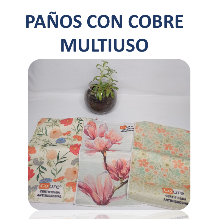 Pack 3 Paños con Diseños y COBRE activo. PACK FLORES VARIAS - DCobre