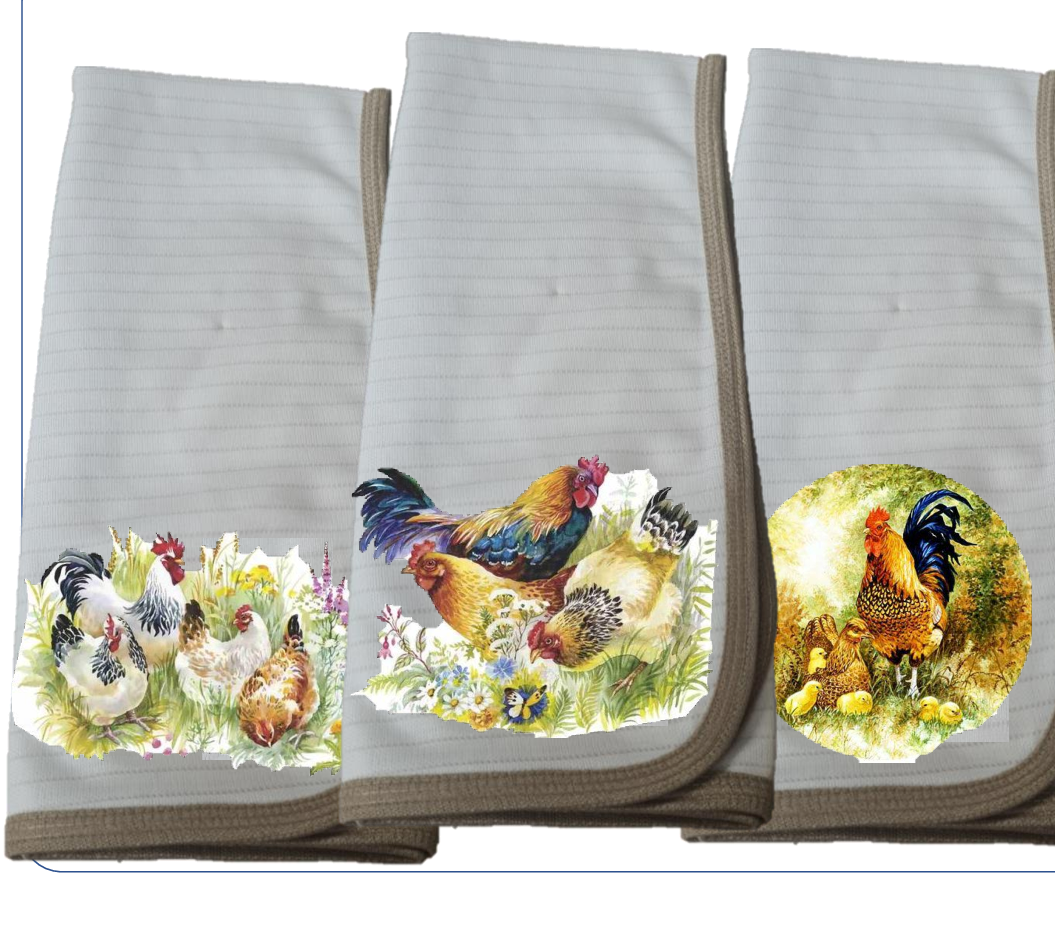 Pack 3 paños de platos absorbente GALLINAS DEL CAMPO , tela cobre activo (grueso).