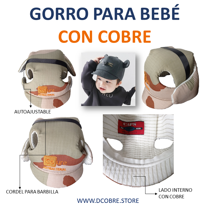 LIQUIDACIÓN Gorro para Bebé con COBRE activo. Militar - DCobre