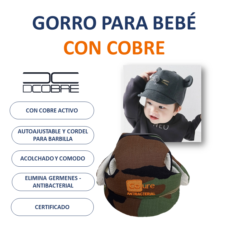 LIQUIDACIÓN Gorro para Bebé con COBRE activo. Militar - DCobre