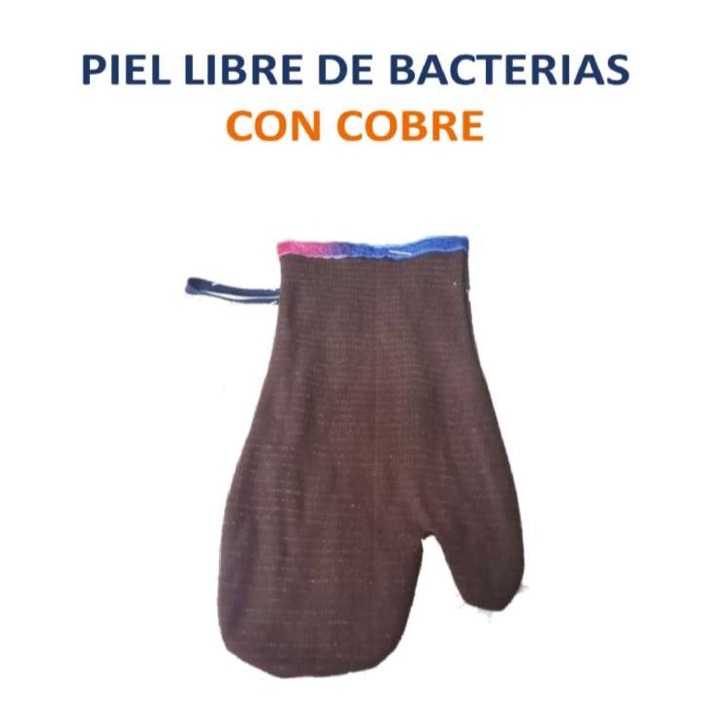 Guante exfoliador, tela con cobre, color café.