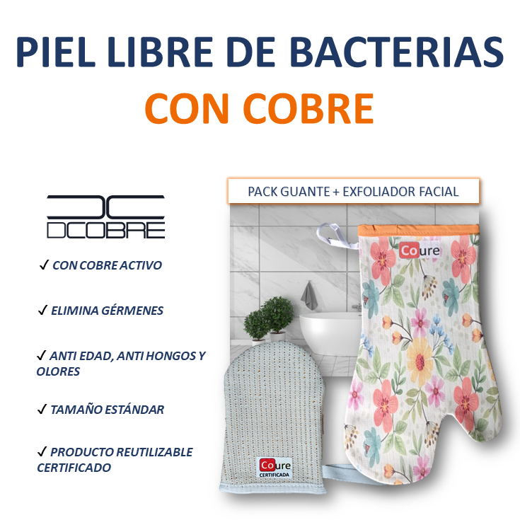 Guante + Exfoliador Facial con COBRE activo. PACK DISEÑOS - DCobre