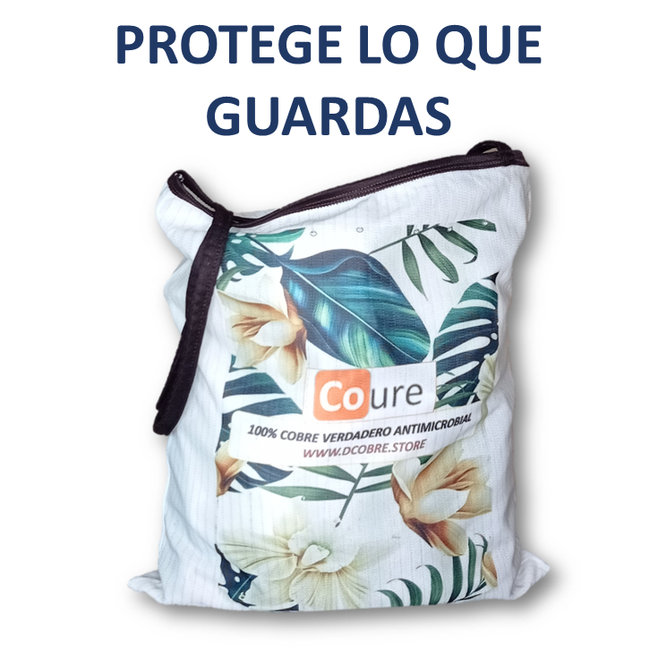 Bolsa Reutilizable con COBRE activo. Diseño HOJAS (tela 250gr) - DCobre