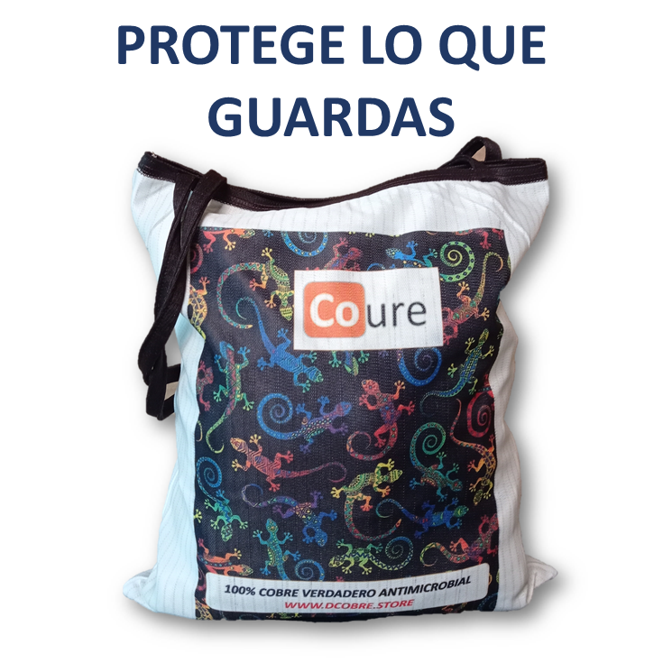 Bolsa Reutilizable con COBRE activo. Diseño LAGARTIJAS (tela 250gr) - DCobre