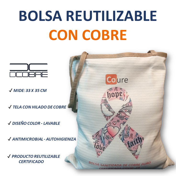 Bolsa Reutilizable con COBRE activo. Diseño LISTON (tela 300gr)
