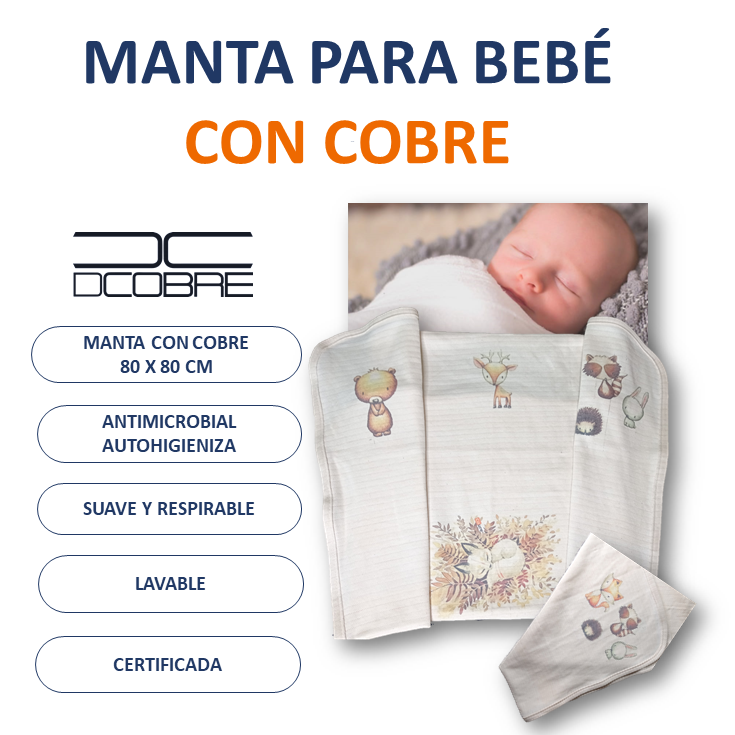 Manta bebé ALGODÓN con COBRE activo. Diseño BOSQUE - DCobre