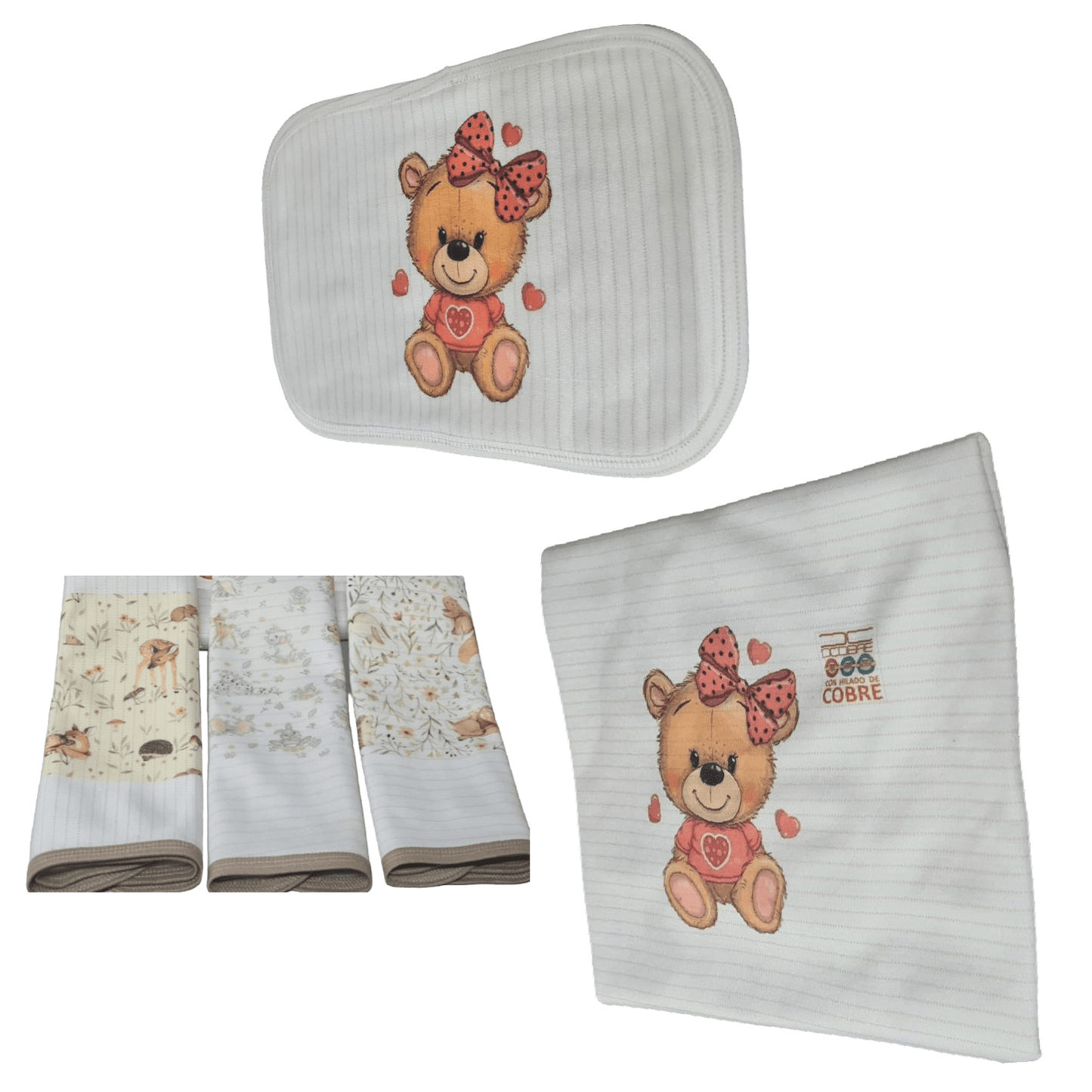 MANTA BEBÉ GRUESA, OSITA + FUNDA COJÍN + PACK TOALLITAS