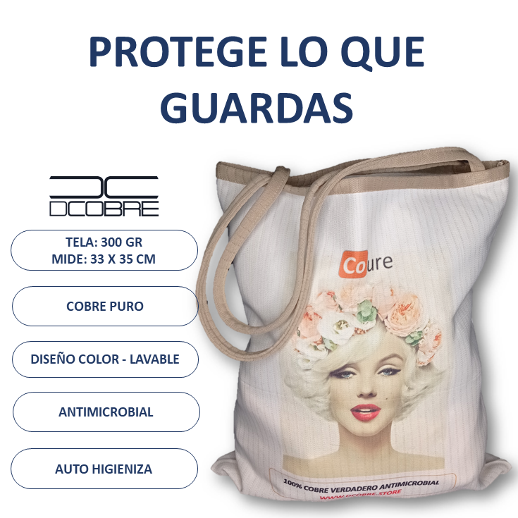 Bolsa Reutilizable con COBRE activo. Diseño Marilin (tela 300gr) - DCobre