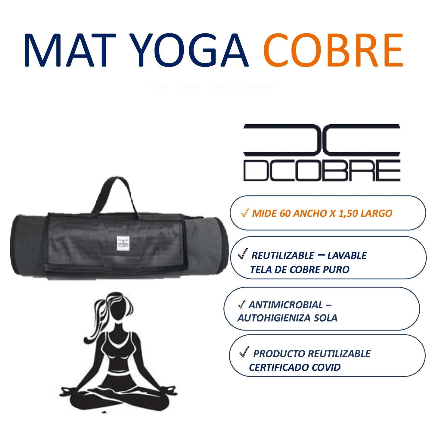 Tipo Yoga Mat tela con cobre, Color negro.