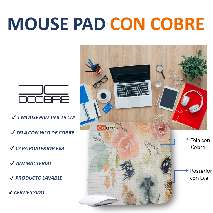 Mouse Pad con COBRE activo. Diseño LLAMA - DCobre