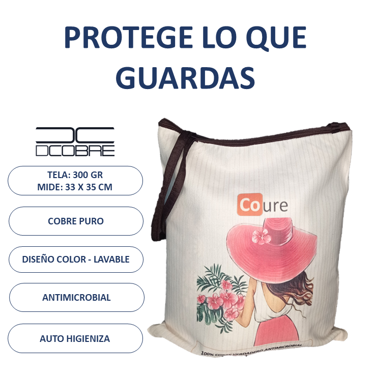 Bolsa Reutilizable con COBRE activo. Diseño MUJER (tela 300gr) - DCobre