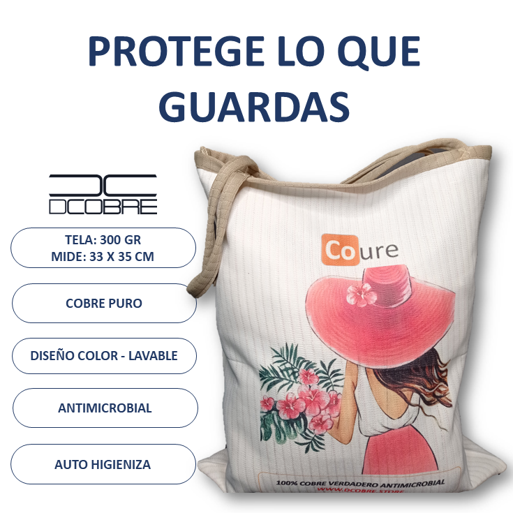 Bolsa Reutilizable con COBRE activo. Diseño MUJER (tela 300gr) - DCobre